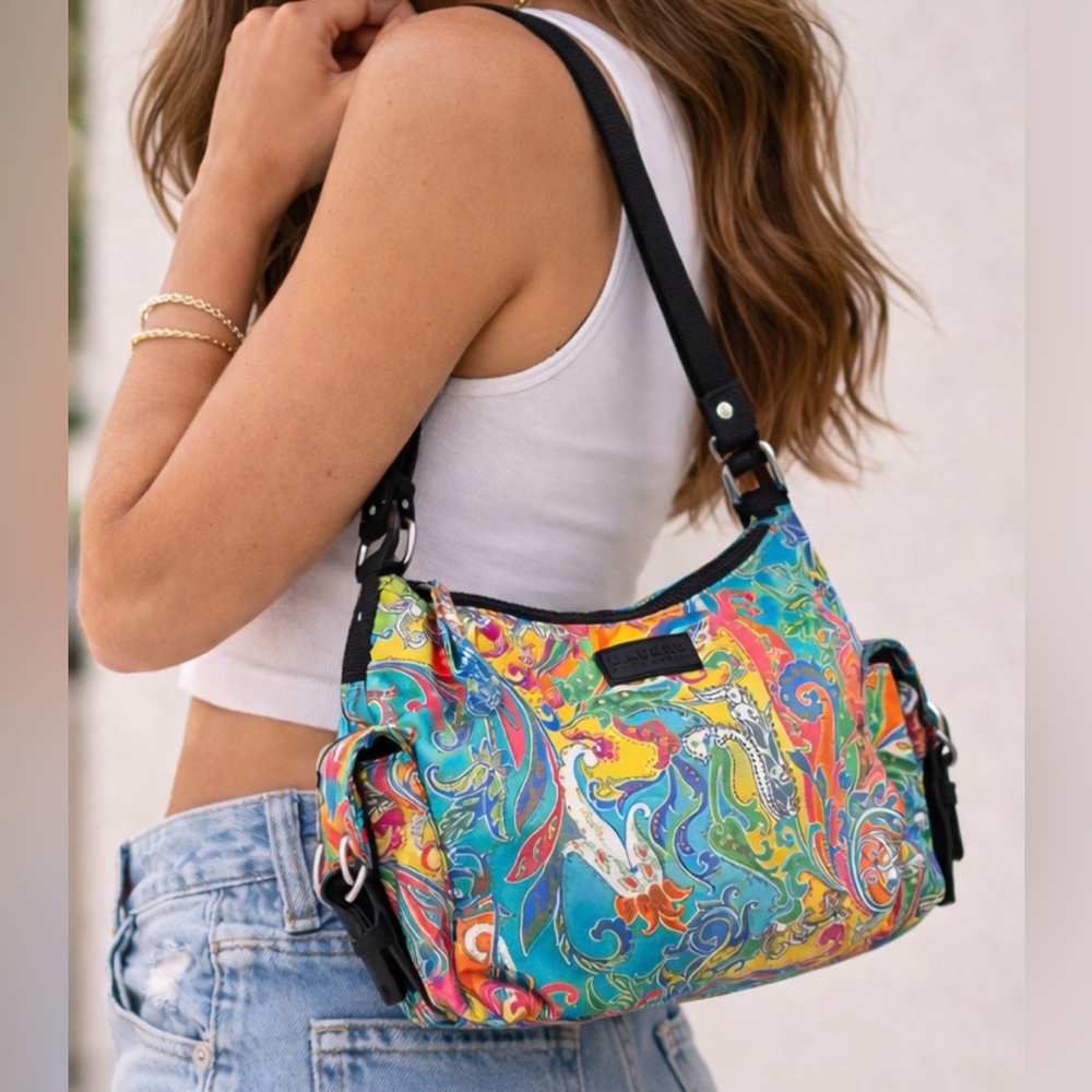 Vintage Ralph Lauren Multicolor Paisley Nylon Shoulder Bag | Psychedelic Print